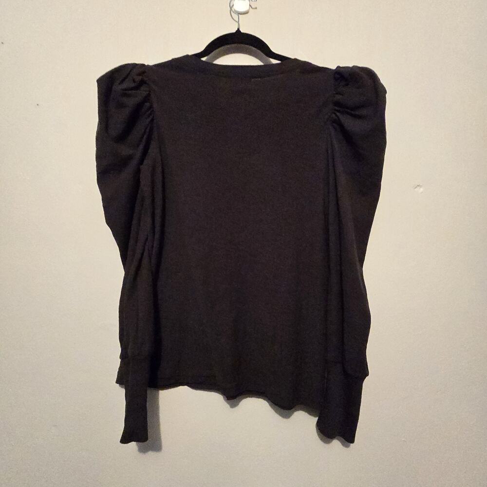 Nation LTD Puff Sleeve Top Womens XS Black Pima Cotton Quiet Luxury Minimalist - Picture 10 of 11